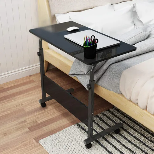 Mesa auxiliar con ruedas para sofá, portátil, portátil, soporte de escritorio para computadora portátil con ruedas, altura ajustable, bandeja de TV