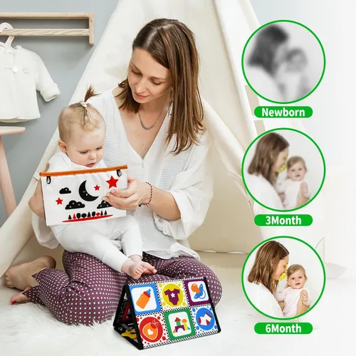 Miniatura 4 de Dr.Rapeti Espejo de suelo para bebé y niño pequeño, color blanco y negro, de alto contraste, con tela arrugada, mordedores, juguete de actividad