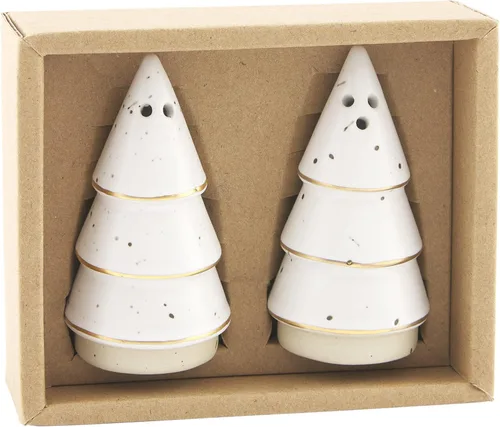 Miniatura 2 de Mud Pie Juego de Sal y Pimienta Árbol de Gres Oro, 3 1/4" x 4" diámetro