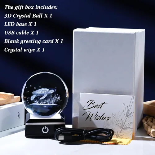Miniatura 7 de Bola de cristal 3D, tortuga marina, regalos para mujeres y hombres, adorno de globo de nieve con base LED, luz nocturna, figuras de decoración