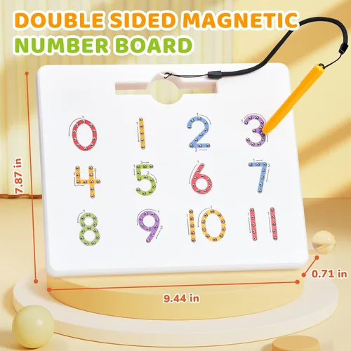 Miniatura 5 de GAMENOTE Tabla magnética de seguimiento de números, 2 en 1, números de doble cara 1-20, tablero de escritura para niños pequeños y niños, juguetes