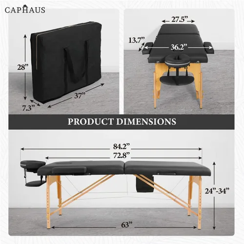 Miniatura 2 de CAPHAUS Mesa de masaje de espuma viscoelástica de 84 pulgadas, cama de masaje plegable y portátil de 28 pulgadas de ancho, cama de salón facial
