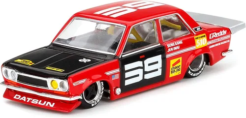 TRUE SCALE Miniaturas Datsun 510 Pro Street SK510 Rojo y Negro (Diseñado por Jun Imai) Kaido House Special 1/64 Modelo de auto fundido a presión por