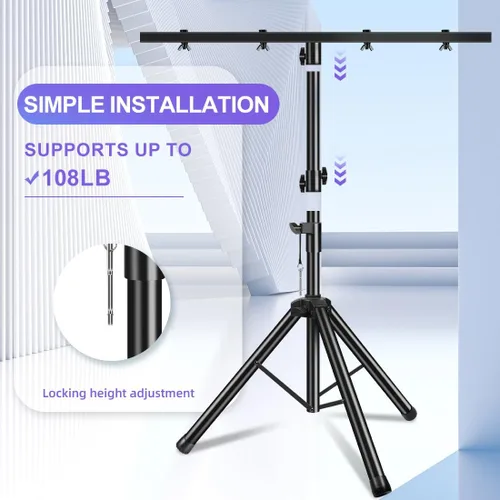 Miniatura 2 de PPH-Sisy Soporte de luz para DJ, resistente, para trípode, barra en T, luces de escenario, ajustable, 39-70 pulgadas, montaje de trípode