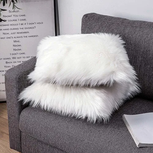 Miniatura 9 de Funda de almohada de piel sintética decorativa y esponjosa, funda de cojín mullida de lujo para dormitorio y sofá, funda de cojín de 20 x 20
