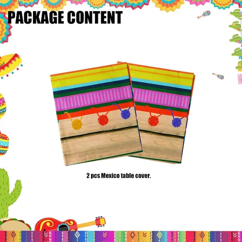 Miniatura 2 de Mantel de plástico para fiesta mexicana, 2 unidades, diseño de Cinco de Mayo, decoración de fiesta mexicana, suministros de decoración para fiestas