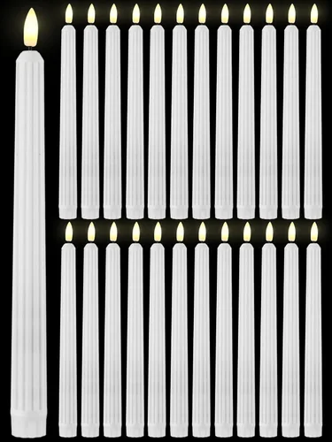 Treela 36 velas cónicas sin llama de 11 pulgadas parpadeantes LED falsas, funciona con pilas, velas falsas eléctricas para Navidad, Halloween, Blanco