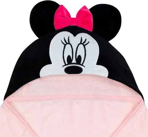 Miniatura 2 de Lambs & Ivy Toalla de baño con capucha para bebé Minnie Mouse de Disney, de algodón rosa