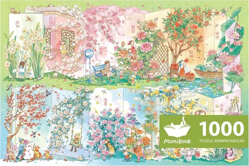 Miniatura 15 de MOMIBOOK Rompecabezas de 1000 piezas para adultos, rompecabezas de Arashiyama Sakura Tour, imagen de pintura, flor de cerezo, difícil, desafiante