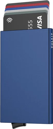 Miniatura 9 de VULKIT - Cartera desplegable, tarjetero delgado y minimalista para hombres y mujeres con bloqueo RFID, mini estuche de metal, Verde esmeralda, S