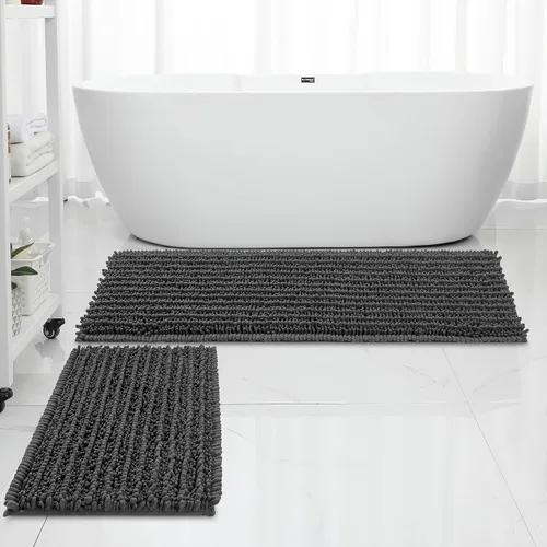 Miniatura 12 de FLOLEOPA Alfombras de Baño de Chenille de Lujo Color Beige Juego de Tapetes de Baño, Extra Suaves y Absorbentes Alfombras de Baño Antideslizantes
