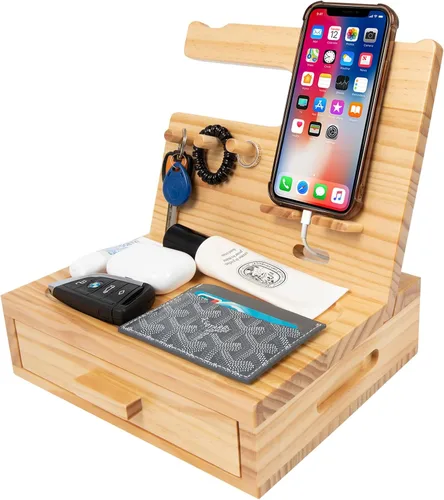 Miniatura 7 de Organizador de mesita de noche de madera maciza, estación de acoplamiento, regalos para hombres, hecho de cedro, organizador versátil de mesita