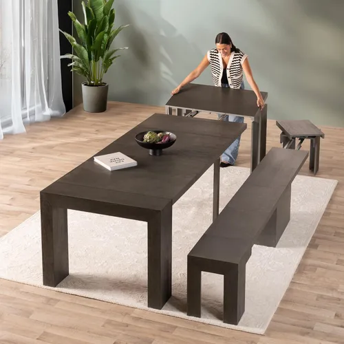 Miniatura 14 de Transformer Table - Mesa de comedor extensible de madera maciza, asientos 2-12, mesa de comedor expandible, muebles que ahorran espacio, muebles