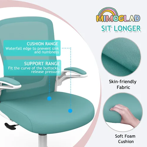 Miniatura 6 de Mimoglad Silla de oficina ergonómica de malla con respaldo alto, soporte lumbar ajustable, cojín de asiento grueso (moderno, azul Tiffany)