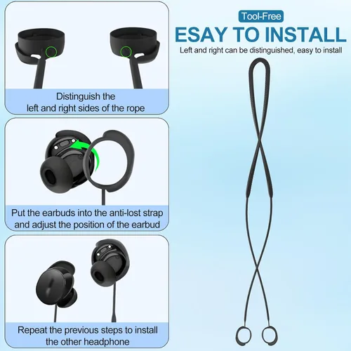Miniatura 6 de PUCGUE Correa Anti-Pérdida Compatible con Bose New QuietComfort Earbuds 2024, Cordón Deportivo de Silicona para Bose New QC Earbuds Negro