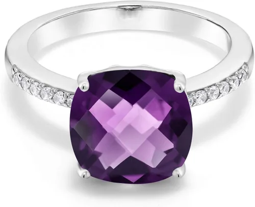 Miniatura 31 de Gem Stone King Anillo de compromiso de plata de ley 925 con piedra preciosa de corte cojín de 0.39 pulgadas Anillo de compromiso de aniversario