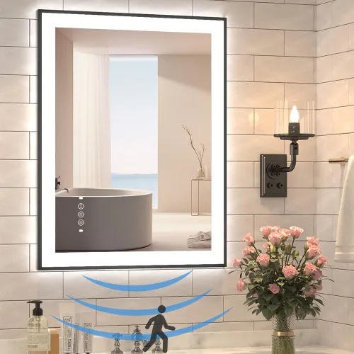 Miniatura 12 de Espejo de baño LED de 20 x 28 pulgadas con luces, espejos iluminados delanteros y traseros para montaje en pared de baño, decoración de marco negro