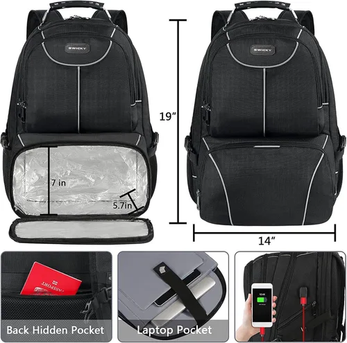 Miniatura 4 de Mochila extra grande para hombre, mochila para laptop con lonchera térmica aislada, mochila de viaje de 15.6 pulgadas con puerto de carga USB