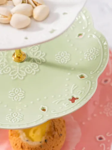 Miniatura 4 de Jusalpha 3-Tier porcelana china pastel soporte para postres, pasteles, fiesta de té, bandeja de servir, Dorado