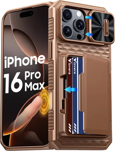 Miniatura 23 de Vizvera para iPhone 16 Pro Max Funda tipo cartera RFID [Soporte para tarjetas][Control de cámara][Cubierta de cámara] Funda protectora de silicona