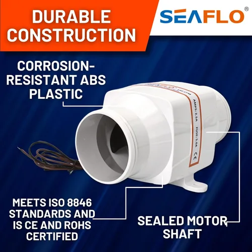Miniatura 7 de SEAFLO in-Line Marine Bilge Air Blowers- 12V, 3 or 4", 130-270 CFM Ultra-Quiet Operation 4 or 3 Inch for Yacht/Sailboat/Boat- ISO 8846, CE & RoHs