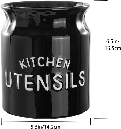 Miniatura 4 de Soporte para utensilios de cocina, de cerámica, para encimera, 6.5 pulgadas, grande, para encimera de cocina, color negro