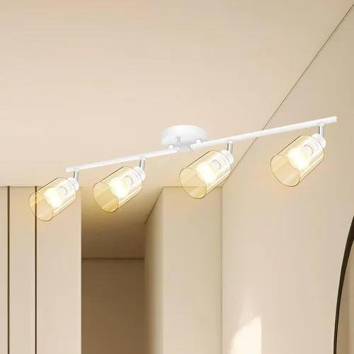 Miniatura 10 de BoostArea Lámparas de baño de 2 luces, modernas luces blancas de pared con pantalla de vidrio transparente, luz de techo flexible para espejo