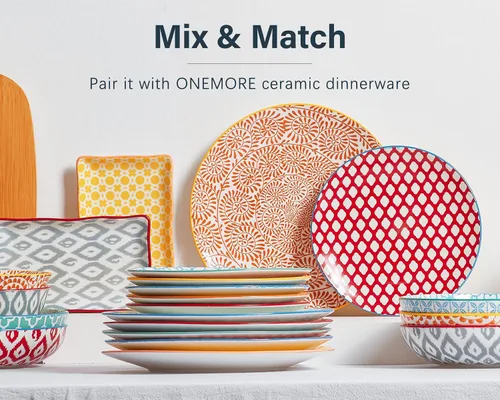 Miniatura 2 de ONEMORE - Juego de 6 platos de cena coloridos, platos de ensalada de porcelana de 10.5 pulgadas - Platos de cerámica grandes aptos para microondas