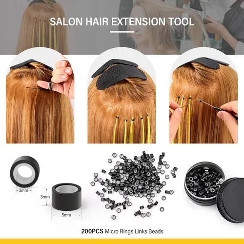 Miniatura 3 de Gomake Microlinks - Kit de extensiones de cabello, alicates para cerrar y quitar extensiones de cabello, gancho para tirar de microcuentas y Negro
