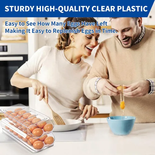 Miniatura 5 de MesRosa Soporte para huevos para nevera, organizador automático de huevos enrollable para refrigerador, contenedor y bandeja de huevos de plástico