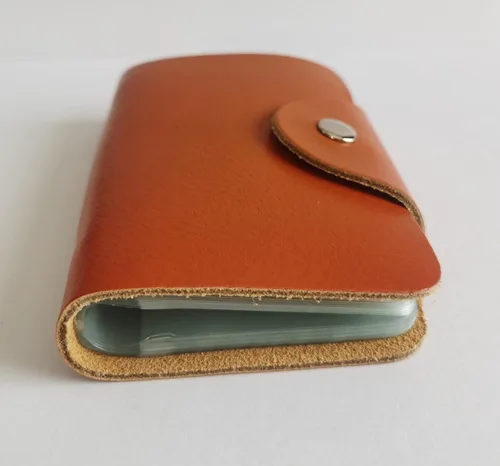 Miniatura 2 de YaJaMa Cartera para tarjetas de crédito, pequeña, de piel auténtica, 26 ranuras, para tarjetas, organizador para mujeres y hombres, Naranja, Cartera