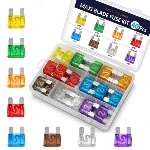 Juego surtido de fusibles de hoja maxi de 40 piezas, fusibles grandes APX automotrices de 20 A a 100 A, fusibles de repuesto resistentes para SUV,