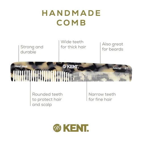 Miniatura 4 de Kent 6T TW - Peine de pelo de dientes finos y dientes anchos, peine de peinado hecho a mano para el cuidado del cabello, peines de peluquería