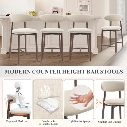 Miniatura 3 de COLAMY Taburetes de bar con respaldo, taburetes de bar de altura de mostrador, taburetes tapizados con patas de madera para cocina, isla de comedor