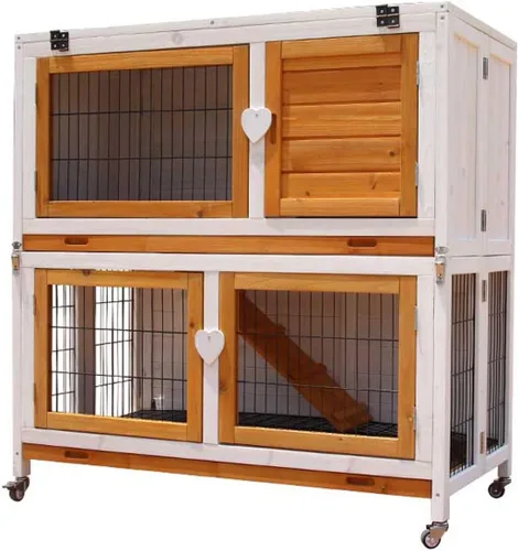 Miniatura 10 de Cat Villa Casa al aire libre para mascotas, jaula de conejo, casa de conejos, villa de doble piso con su propia casa de gato de polea, gris