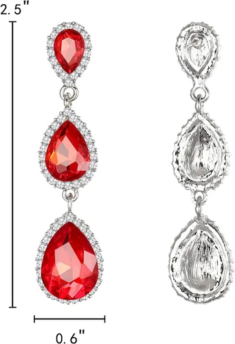 Miniatura 12 de EleQueen Pendientes de cristal austriaco en tono dorado para mujer, forma de pera de 2.5 pulgadas, color esmeralda