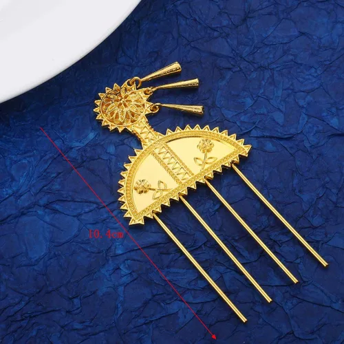 Miniatura 2 de Horquilla etíope joyería de color dorado Peines para el cabello etíope África Horquilla Eritrea Kenia Hair Sticks Habasha Nuevo, Latón