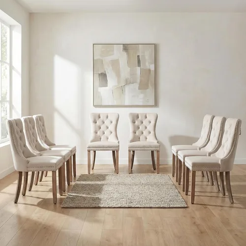 Miniatura 43 de OVENTA Juego de 4 sillas de comedor modernas tapizadas copetudas, terciopelo negro y gris y cuero con patas de madera maciza, sillas de cocina
