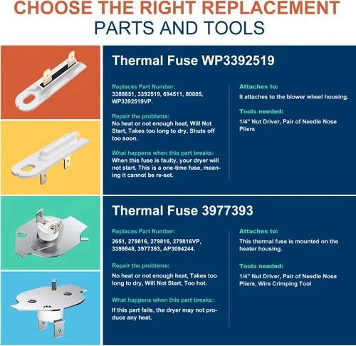 Miniatura 2 de Kenmore Elite Serie 110 70 80 - Kit de fusible térmico y termostato de límite alto, compatible con secadores eléctricos y de gas Maytag y Whirlpool