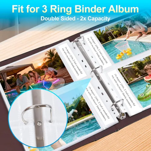 Miniatura 4 de Paquete de 30 páginas de repuesto para álbumes de fotos de 5 x 7 pulgadas para carpeta de 3 anillos, fundas de fotos ultra transparentes