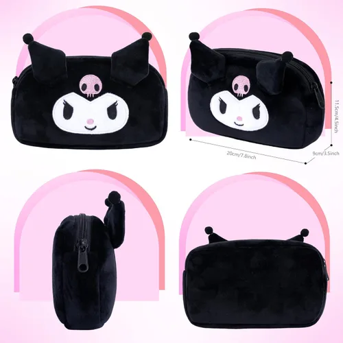 Miniatura 2 de Roffatide Pequeña bolsa de cosméticos para mujer, bolsa de maquillaje de anime, estuche portátil con cremallera, color negro