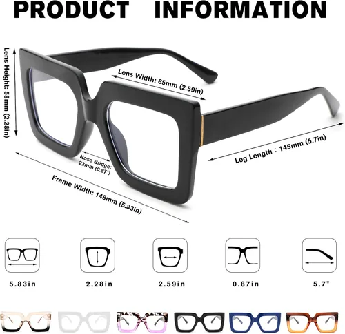 Miniatura 4 de Pro Acme Gafas de bloqueo de luz azul, marcos cuadrados grandes, anteojos falsos para mujer