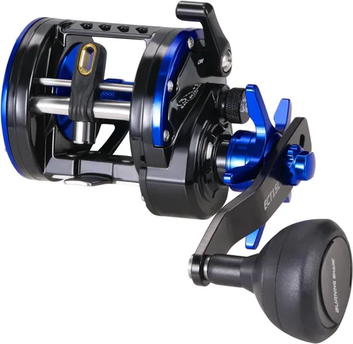 Burning Shark Carrete de pesca de baitcasting, carrete redondo suave y potente, carrete de pesca para agua salada, carrete convencional para bagre,
