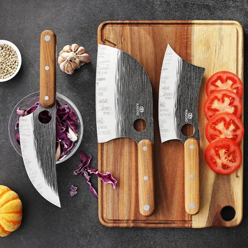 Miniatura 6 de Kaloo - Juego de 3 cuchillos de carnicero, cuchillo de carnicero de 7 pulgadas, cuchillo de chef serbio de 7 pulgadas y cuchillo vikingo de 6.5