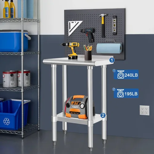 Miniatura 3 de HARDURA Mesa de trabajo comercial de acero inoxidable, mesa de trabajo de preparación, mesa de metal de 14 x 24 pulgadas con estante inferior