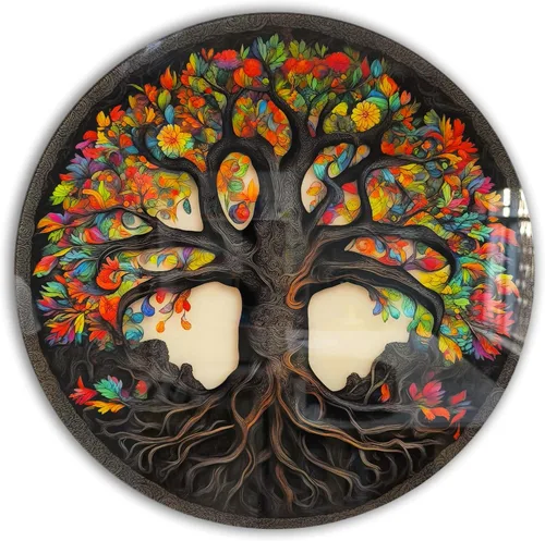 Árbol de la vida, arte de pared de vidrio templado, pintura abstracta para pared, decoración del hogar, regalo de inauguración de la casa, colgantes