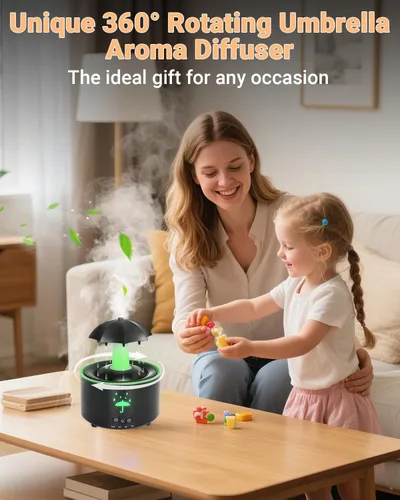 Miniatura 5 de Humidificador estético 2 en 1 difusor de aceite con gota de lluvia giratoria y 7 luces LED de estado de ánimo, humidificador de niebla fría