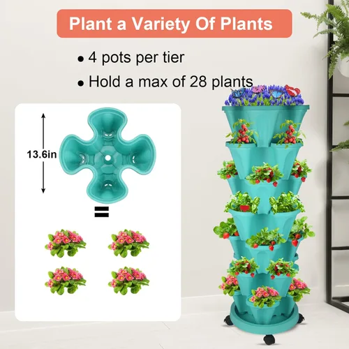 Miniatura 2 de DUNCHATY Maceta vertical apilable con juego de herramientas, maceta de hierbas de 7 niveles con riego automático para cultivo en interiores y 3-1