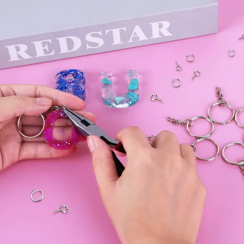Miniatura 7 de Flasoo - 360 llaveros para manualidades, incluye llaveros con cadena, anillos de salto, pasadores de ojo de tornillo para hacer llaveros de bricolaje