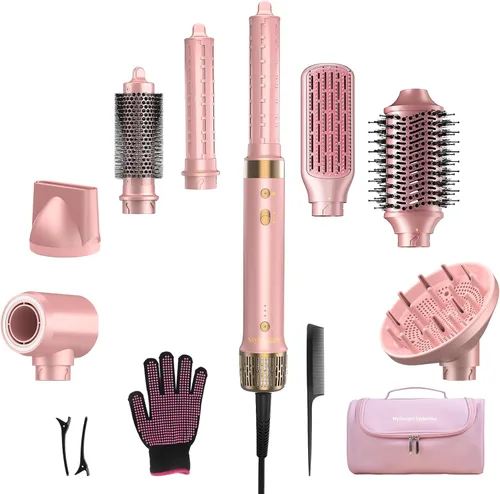 Mythsight StyleVibe 8 en 1 Air Styler, secadora de pelo y cepillo secador con estuche de viaje - Rulos de envoltura automática (L/R), secado rápido,